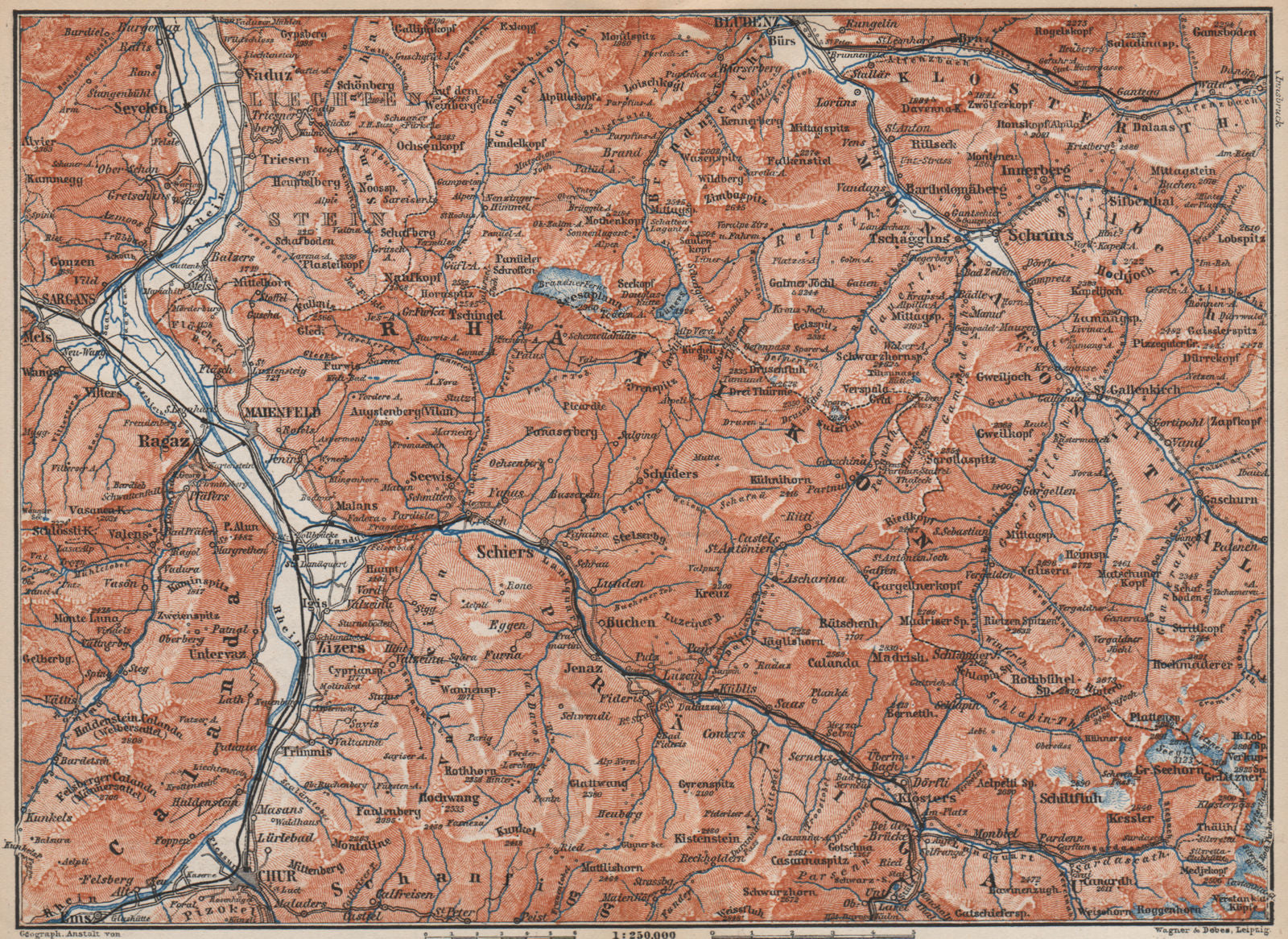 RÄTIKON. Bad Ragaz Montafon Prättigau Klosters Blundenz Schruns Chur 1899 map